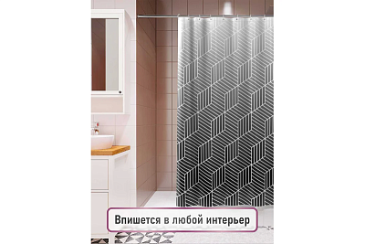 Штора д/ванной комнаты 180*180 FORA DELICATE BLAC полиэстер без колец FOR-PH-DLB 