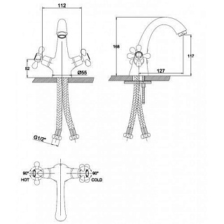 Смес д/раковины Kaiser Carlson Style крест (бронза) (44311-1)